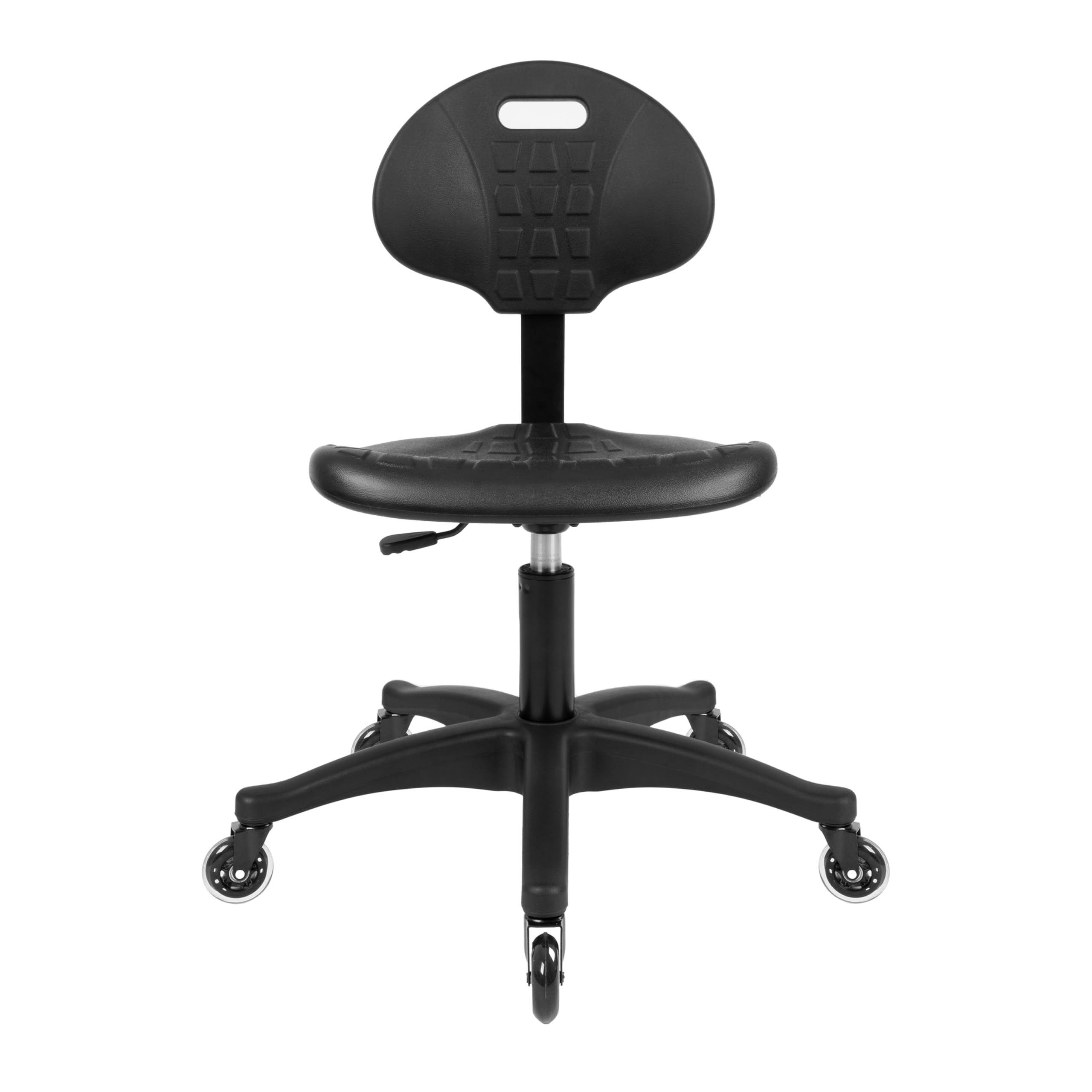 TAKE UR SEAT® Deluxe Polyurethane Lab Stool Chair, 16.5"-21.5" Adjustable Table Height.Black (Blade Wheels)