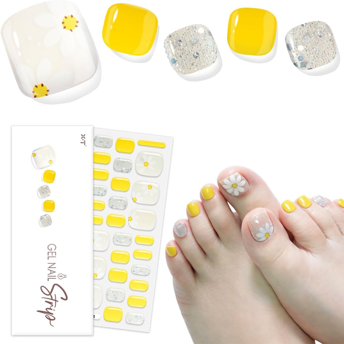 XT Semi Cured Gel Toe Nail Strips Summer Spring Floral Toenail UV Gel Wraps