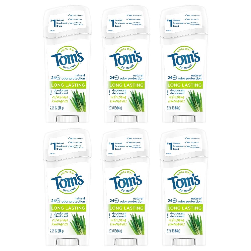Tom’s of Maine Long Lasting Deodorant,Refreshing Lemongrass, 2.25 Ounce, Pack of 6