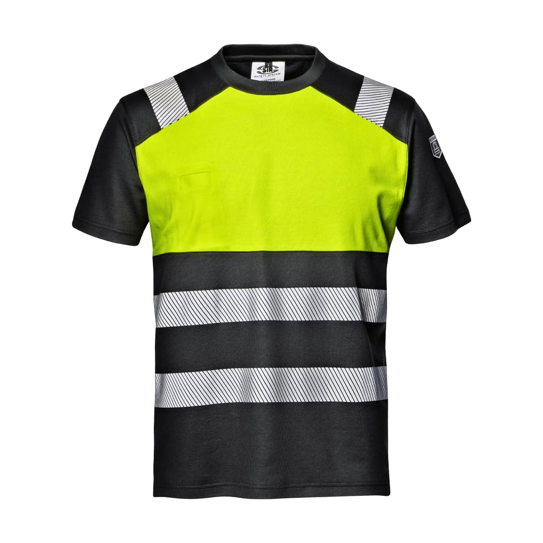 Sir Safety System Contrast T-Shirt da Lavoro Uomo Alta visibilità, 175 g/m², 1 Tasca, Bande Rifrangenti Segmentate Termosaldate, S-4XL, Blu/Arancio, Nero/Giallo Alta visibilità