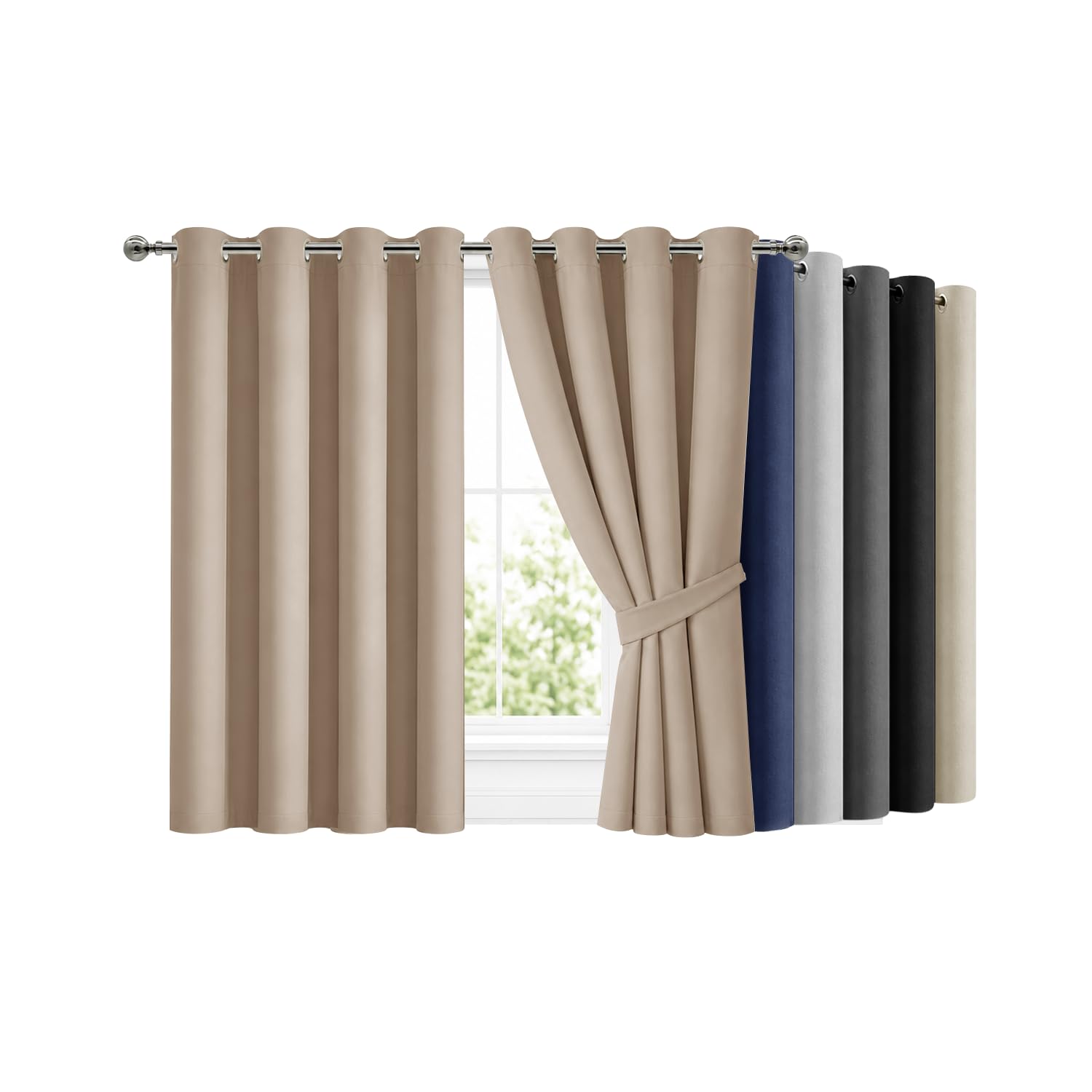 Hafaa Blackout Curtains for Bedroom 46 X 54 Inch Beige Eyelet Curtains for Living Room Super Soft Thermal Curtain & Drapes 2 Panels with Tiebacks — image 1