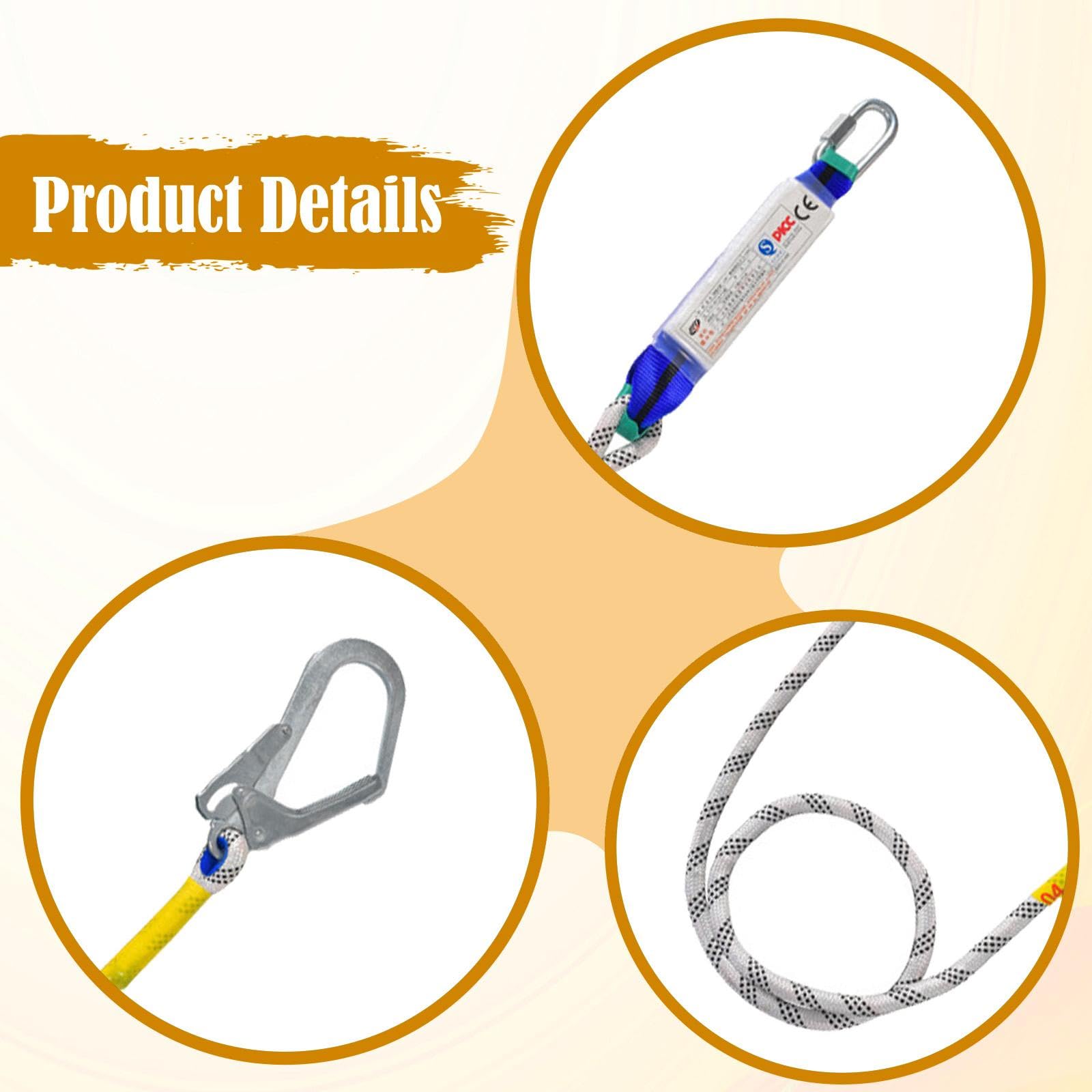 perfk Arnés de seguridad con cordón, de protección, práctico de trabajo de 2 m con mosquetón para montañismo, valla exterior, Paquete de Búfer de Gancho único