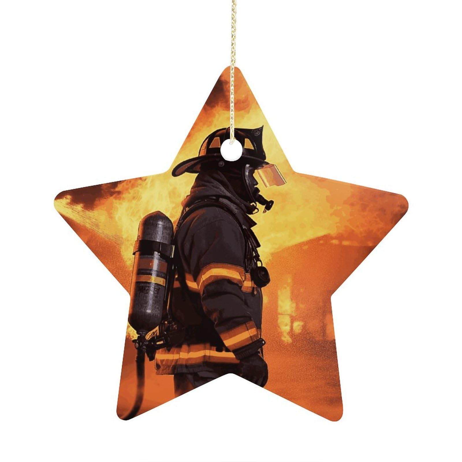 Fodpand Women's Style Firefighter Fireman Flame Ornament With String, Keepsake Hanging Decorations,Ceramic Ornaments For Men Indoor Home Holiday Party Gifts