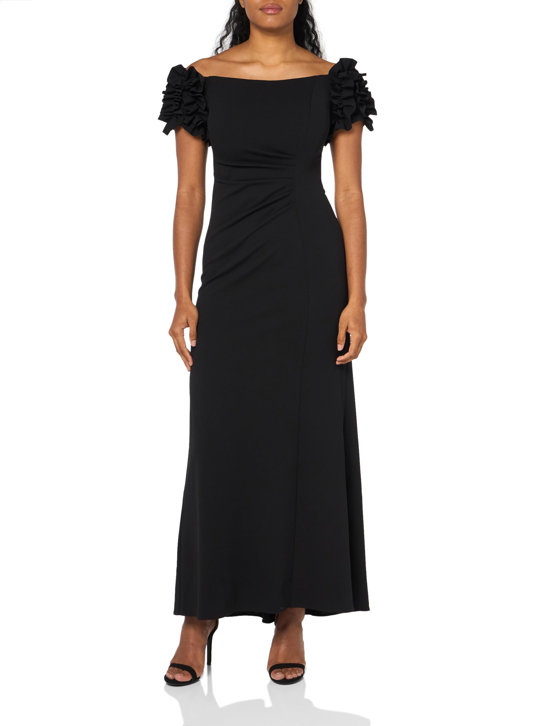 XscapeWomen's Off The Shoulder Ruffle Scuba Crepe Floor Length Long Dress