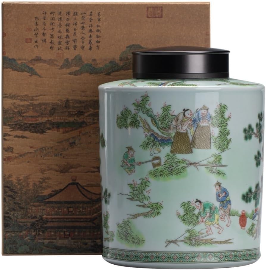 SONGCHAO Sugar Jar Chinese Retro Tea Storage Container Jar Ceramic Storage Sealed Jar Double Lid Empty Jar Kitchen Food Storage Jar Tea Canister (Color : A)