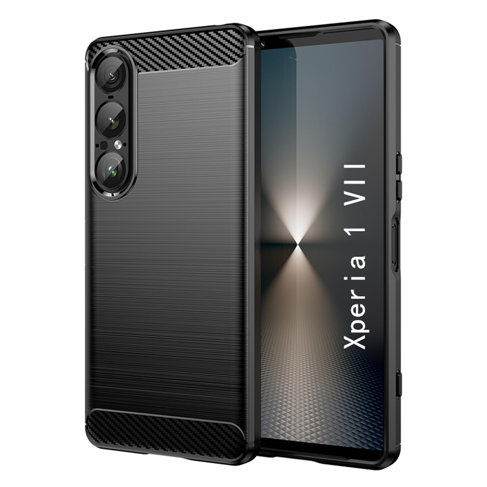Kuoyida Xperia1viiケースSO-51Fカバー SOG15対応炭素繊維TPU携帯ケース薄型ソフトケース 耐衝撃 指紋防止 XQ-FS44スマホケース ソニーエクスペリア1 Vii 弾力性があCase保護カバー (ブラック)