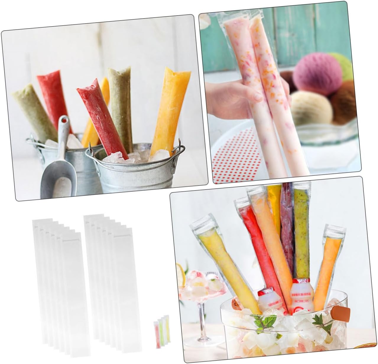 CALLARON 5sets Ice Sucker Making Bags Leak Proof Reusable Ice Candy Pouch for Indoor Picnics 50pcs*5