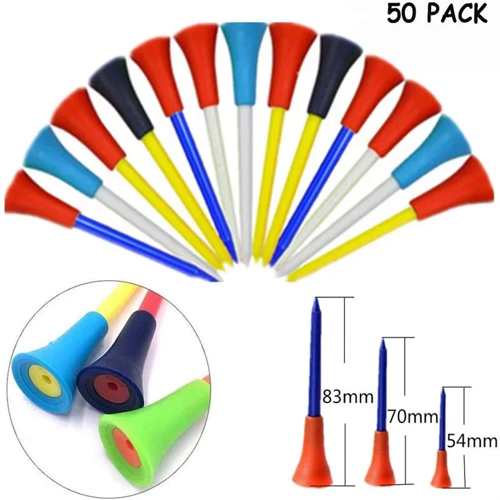 Golf Tee 50 Stücke Mehrere Farbe Gummi Golf-Tees Golf Zubehör 56/72/83,0mm Kunststoff Golf Nägel FüR Einen Idealen Abschlag