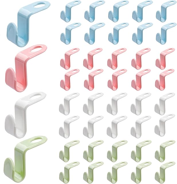 Fishing Fun 40 Pcs Clothes Hanger Connector Hooks, Space Saving Hangers Clip Drop Connecting Grip for Coat Hangers Mini Cascading Clothes Hangers for Wardrobe Closet Garderobe,Color