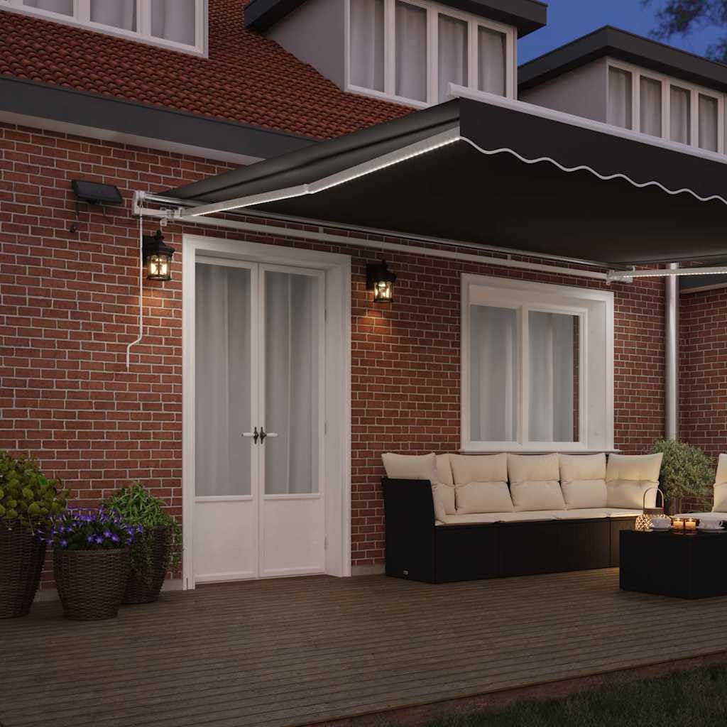Rama markizy z listwami świetlnymi LED, biała, 450 x 300 cm, aluminiowa, wysuwana, do zadaszenia tarasu, wytrzymała ochrona przed słońcem, balkon i ogród