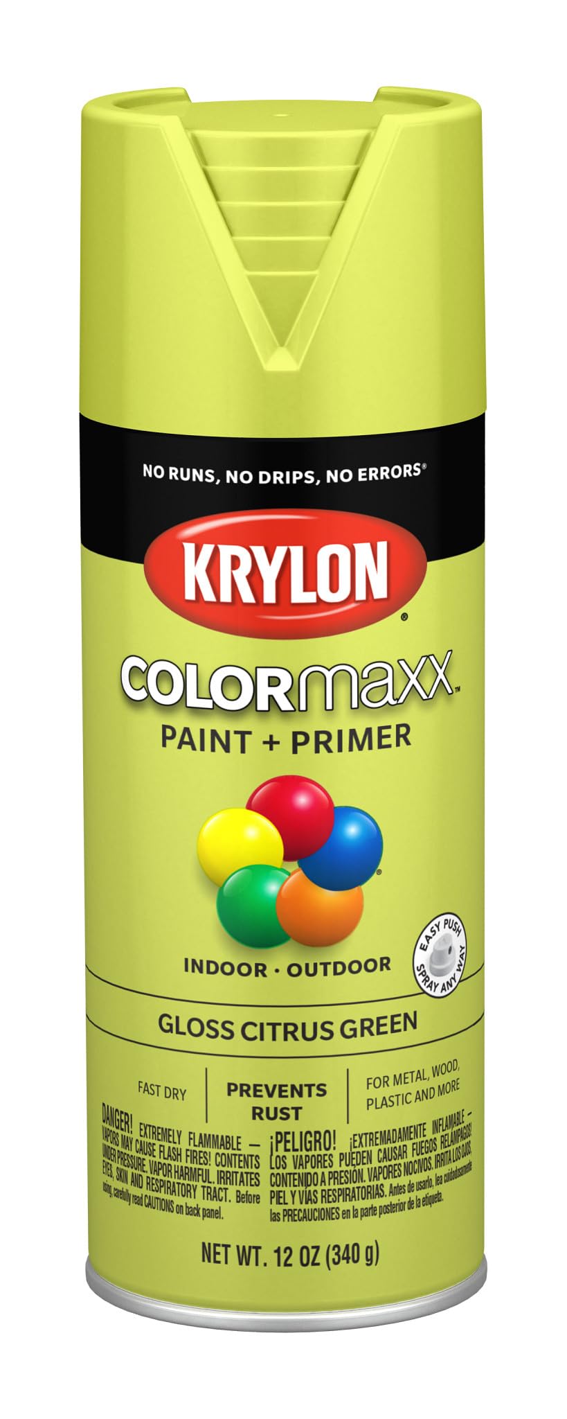 Krylon K05512007 COLORmaxx Spray Paint and Primer for Indoor/Outdoor Use, Gloss Citrus Green, 12 Ounce (Pack of 1)