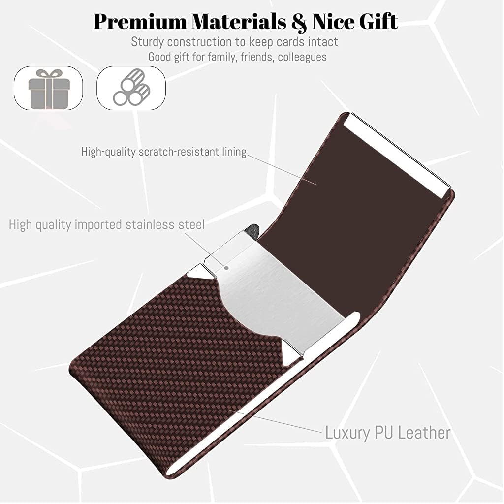 Zibuyu® Business Card Holder for Man&Women Metal Classy Visiting Card Holder for Pocket PU Leather Wallet Slim Cards Case with Metal Magnetic Clasp, 20 Cards (6X9.5Cm) Office Product - Brown 4