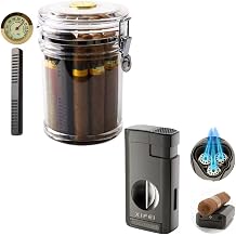 XIFEI Acrylic Humidor Jar and Cigar Lighter Triple Jet Flame with V Cutter