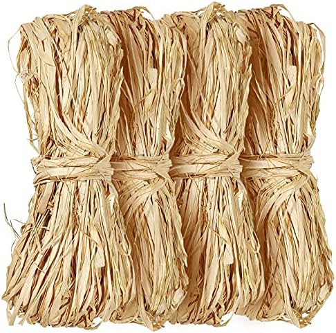 320g Natural Raffia Paper Ribbon, 4 x 80g Raffia Grass Raffia Ribbon Perfect for Florist Bouquets Weaving Decoration Halloween Decor Christmas Raffia Gift Wrap