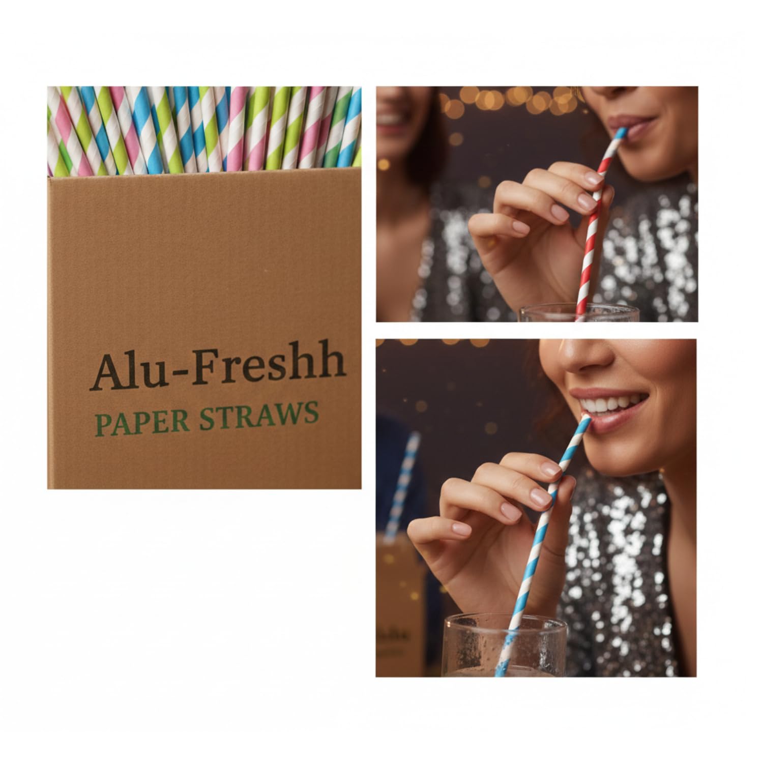 Alu-Freshh Multicolour Paper Straws - 7.75 Inch Disposable Drinking Straws for Parties, Smoothies & Beverages | Vibrant, Durable & Eco-Friendly Straws for Kids & Adults | Ideal for Events (100) 2