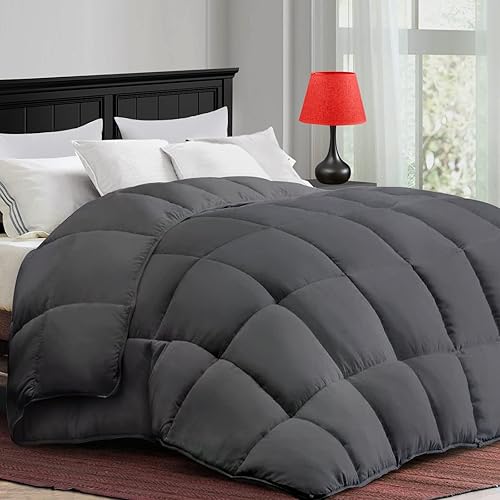COONP All Season California King Comforter Cooling Down Alternative Quilted Duvet Insert with Corner Tabs,Winter Warm Hotel Comforter,Machine Washable-104 x 96 Inches,Grey