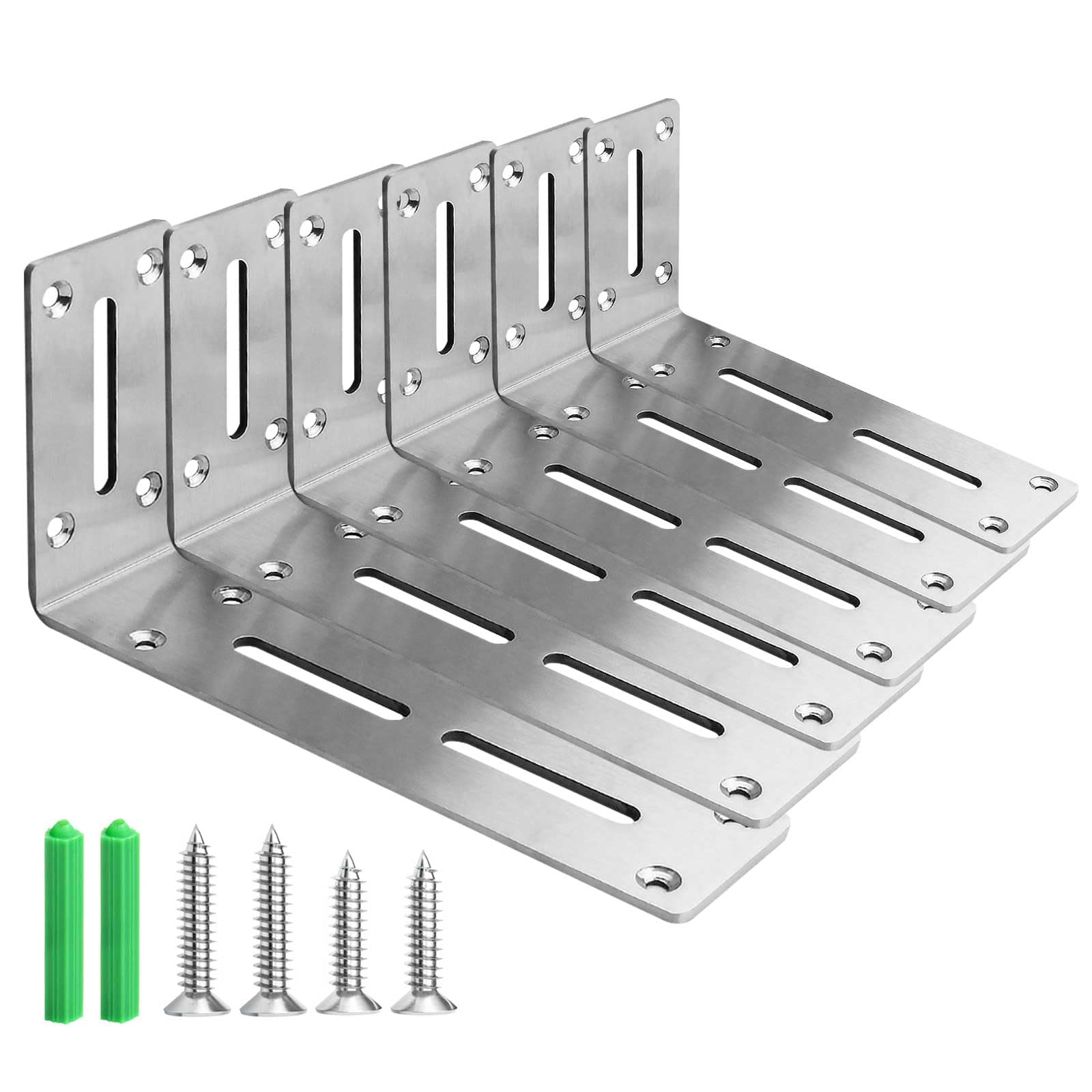 Ukbuyqc Silver 6 Pack Shelf Brackets 12Cm, Stainless Steel Floating Shelf Bracket, Heavy Duty Wall Brackets, 30Kg Load Capacity, For Shelves Support Wall Hanging