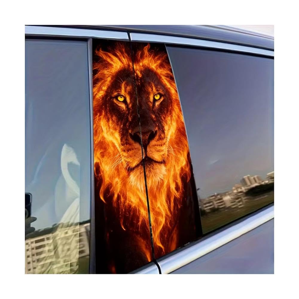 Dabhuoc One Color Car Parts 2 Pcs Car Door Post Decals Flame Lion Glossy Protective Polyethylene Film