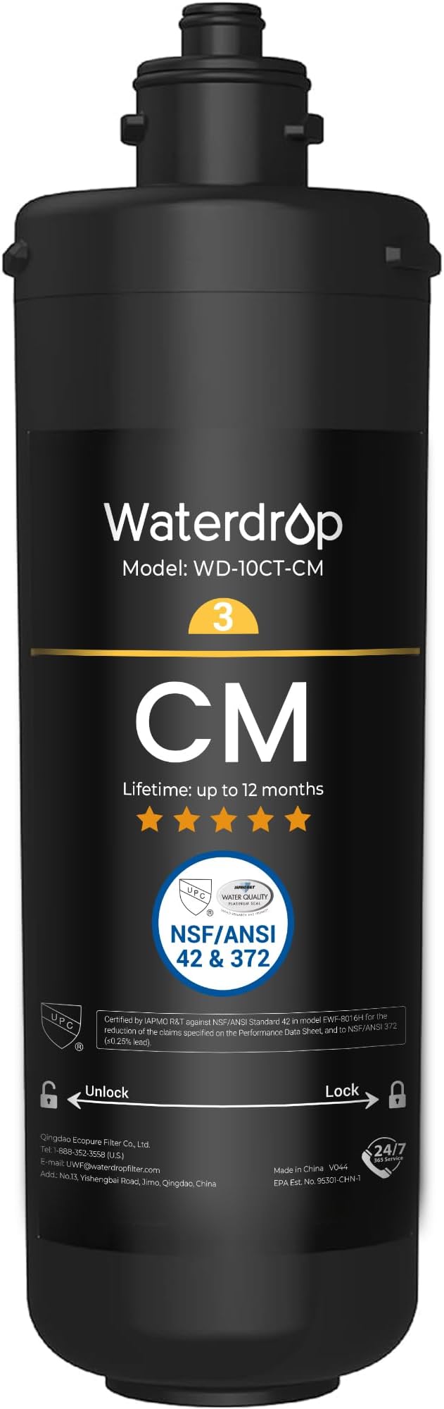 Waterdrop WD-10CM Under Sink Water Filter, Replacement TSB-CM 3-Stage Under Sink Water Filter System