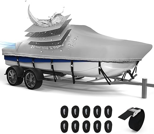 Cubiertas para lanchas de 17-19 pies, 20-22 pies, cubierta impermeable 1200D mejorada de 16 pies, se adapta a lanchas bajas, lanchas de casco V,