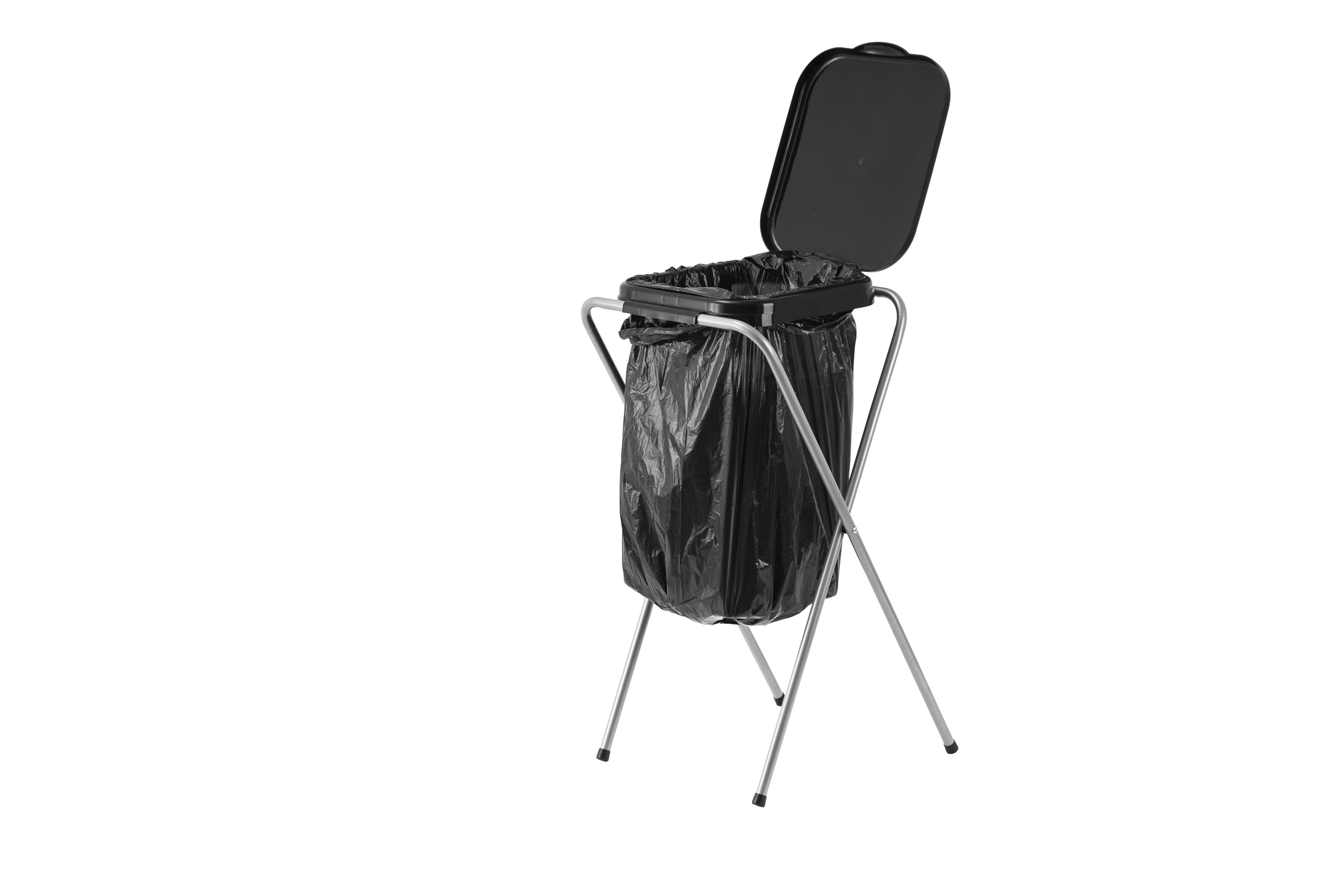 ECHTWERK Soporte para bolsa de basura con tapa – Soporte robusto para bolsas de 70–100 litros, con anillo de sujeción, marco de acero y tapa de plástico, 38 x 36 x 75 cm, negro