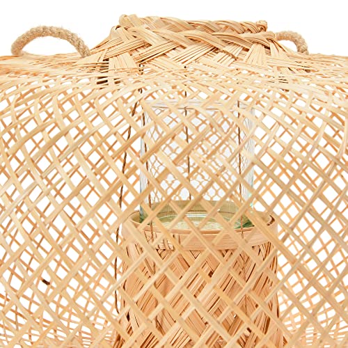 Bloomingville Hand-Woven Bamboo Lantern with Jute Handle & Glass Insert, Natural Candle Holder - Image 6