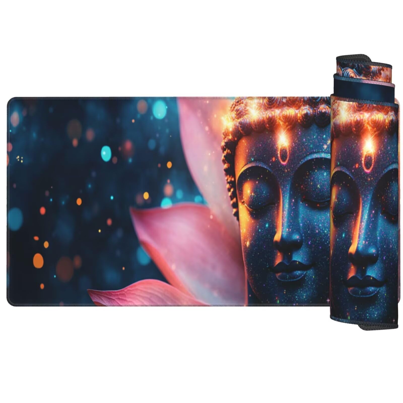 Alfombrilla Ratón Loto Alfombrilla Ratón XXL 1600 x 800 mm, Buda Mouse Pad Gaming con Bordes Cosidos, Impermeable Mousepad Base de Goma Antideslizante Duradera, Mouse Pad para Oficina Accesorios Q142
