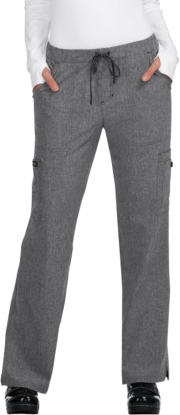 Basics Women's 8 Pocket Holly Cargo Scrub Pants with a Drawstring Waist Heather Grey X-Large