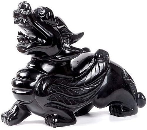 Miniatura 4 de Adornos de Feng Shui, par de estatuas de PiXiu/PiYao, piedra de obsidiana negra, decoración de prosperidad, para el hogar y la oficina (par)