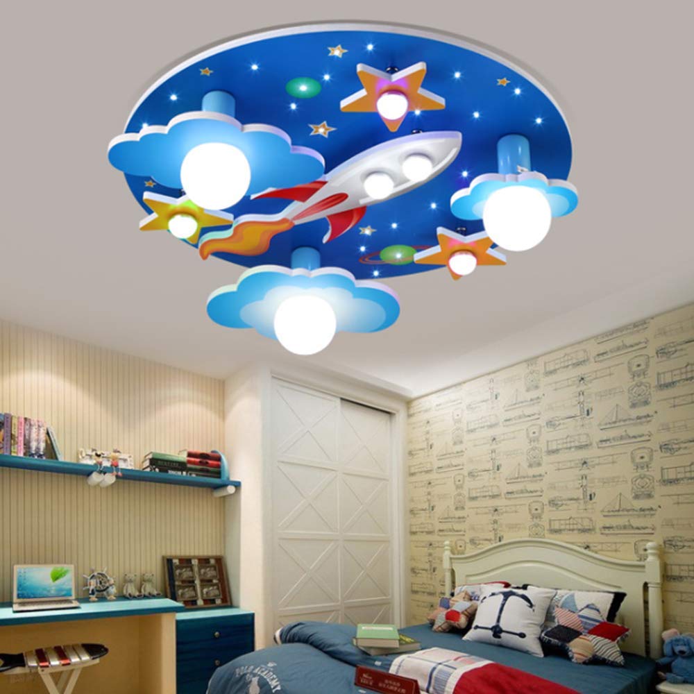 Universe rakieta lampa sufitowa gwiazda oświetlenie dziecięce E27 drewno rzemiosło szkło oświetlenie ultracienka lampa do holu biała lampa LED pokój dziecięcy sypialnia salon pokój dziecięcy kreskówka światła żyrandol