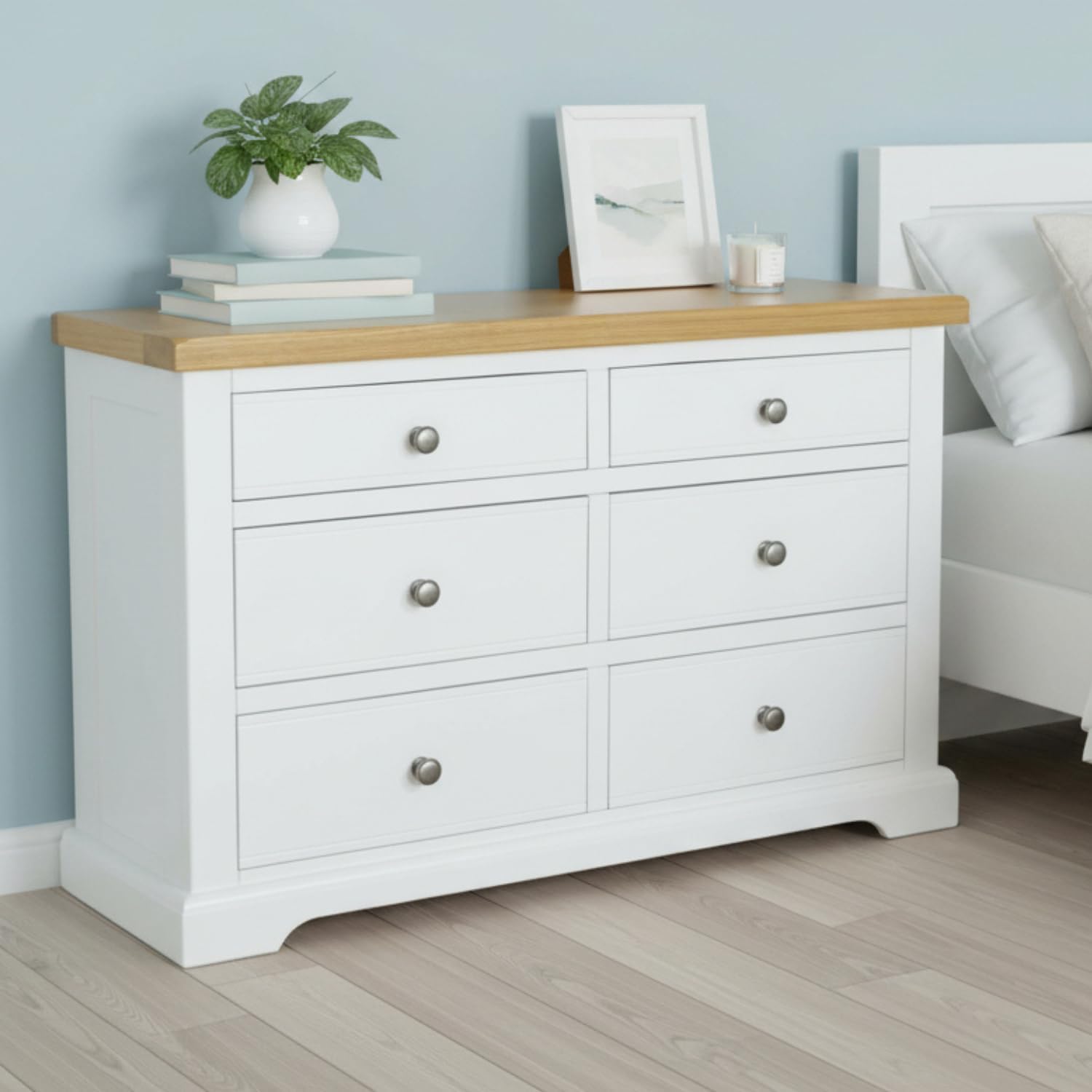 GROFurniture White Chest of Drawers, Storage Chest, Painted Bedroom Furniture, Window Unit Chest of Six Drawer, Painted Ready Assembled Bedroom Plinth Leg