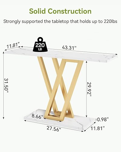 Miniatura 3 de LITTLE TREE Mesa consola de pasillo para entrada, mesa de sofá de 43 pulgadas, mesas de entrada para sala de estar, blanco y dorado Blanco &