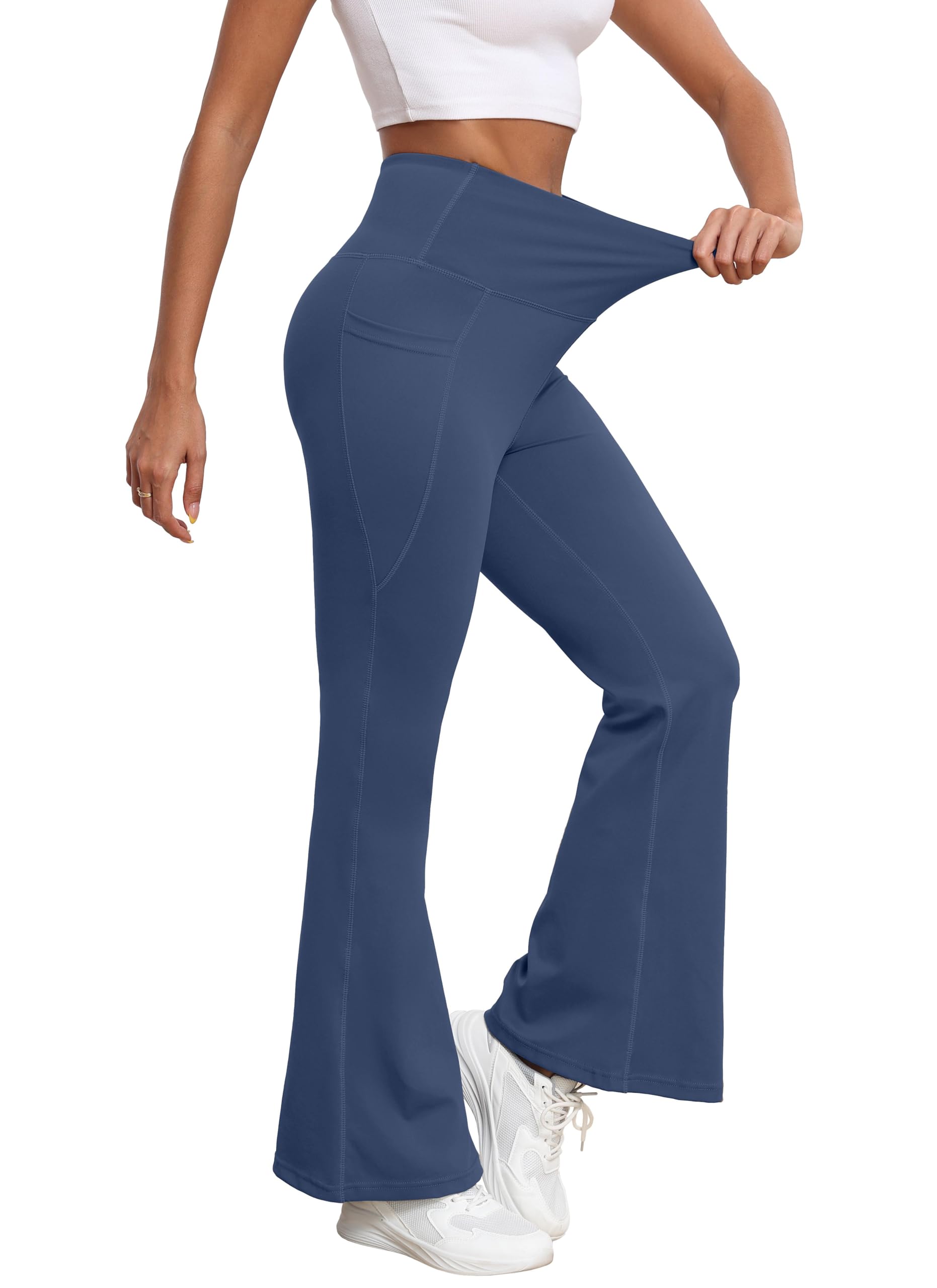 GRECERELLE Pantalones de yoga para mujer, anchos, elásticos, para control de abdomen, para trabajo, informales, con bolsillos
