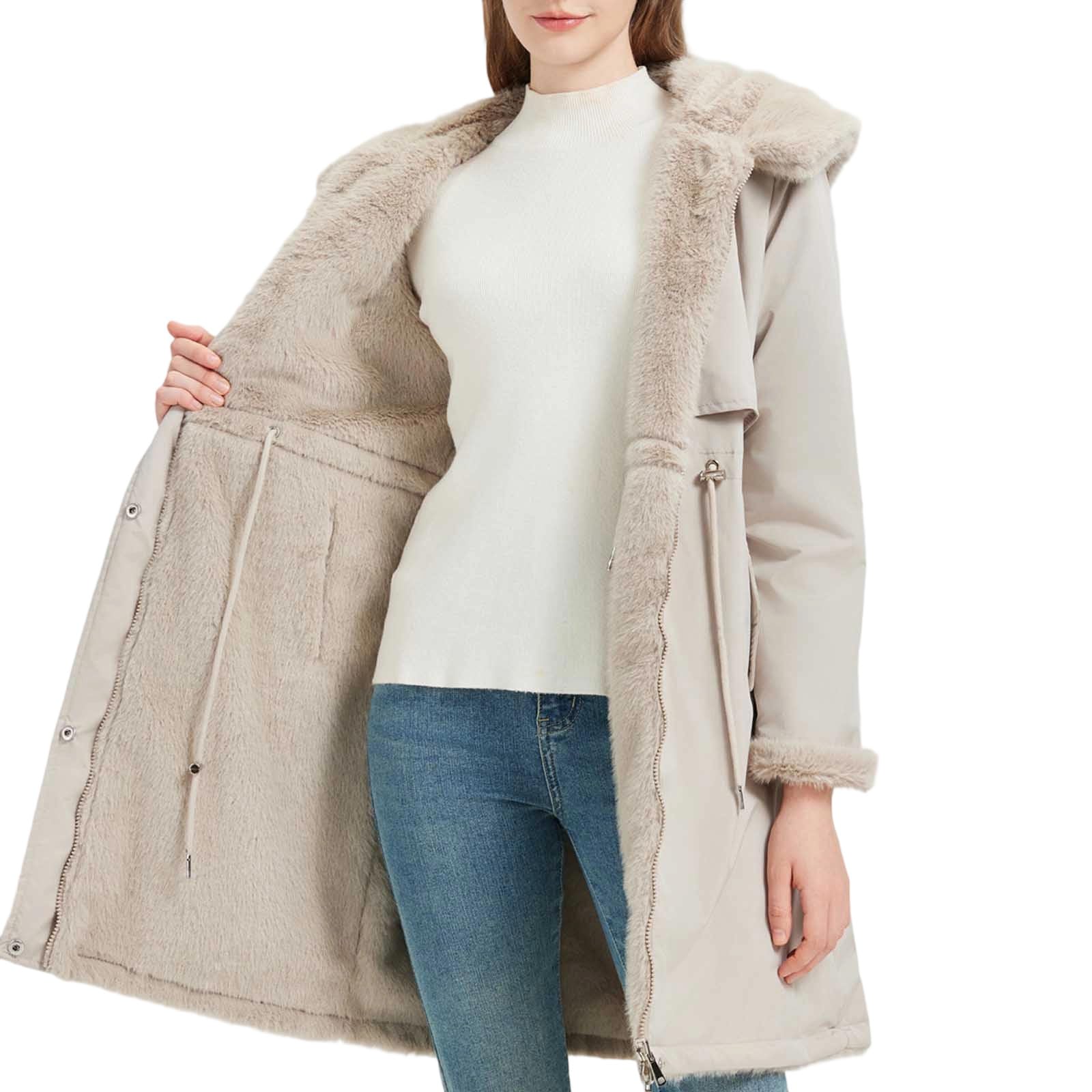 HAOLEI Gabardina Mujer Abrigos de Invierno para Mujer de Forro Polar Gruesa Cálido Abrigos Reversible Largo con Capucha Parka Térmica a Prueba de Viento con Cremallera Caliente Cazadora Al Aire Libre