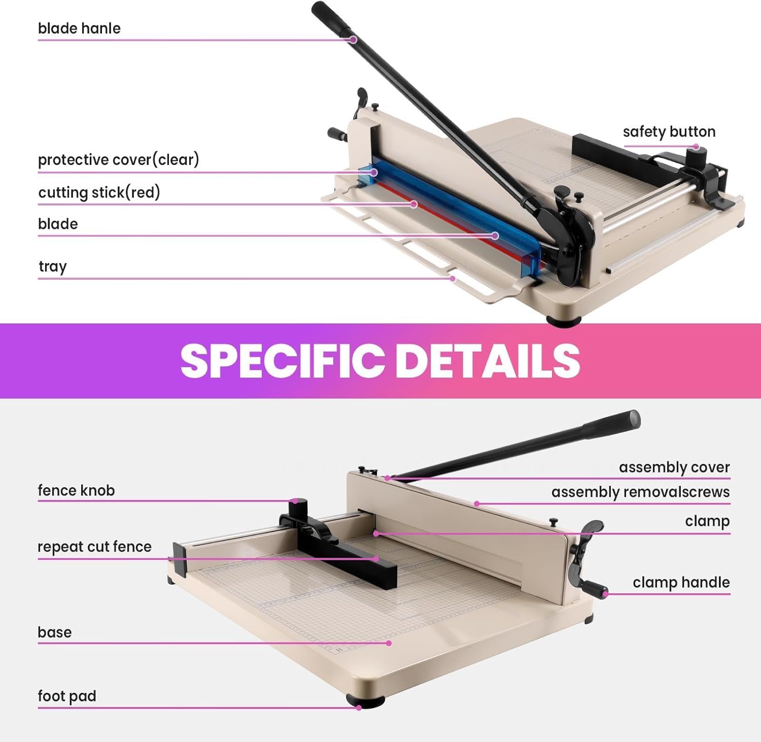 Taglierina per carta resistente, taglierina a lama in acciaio veloce, capacità di 400 fogli, blocco e copertura stabili, perfetto per ufficio, aula, artigianato