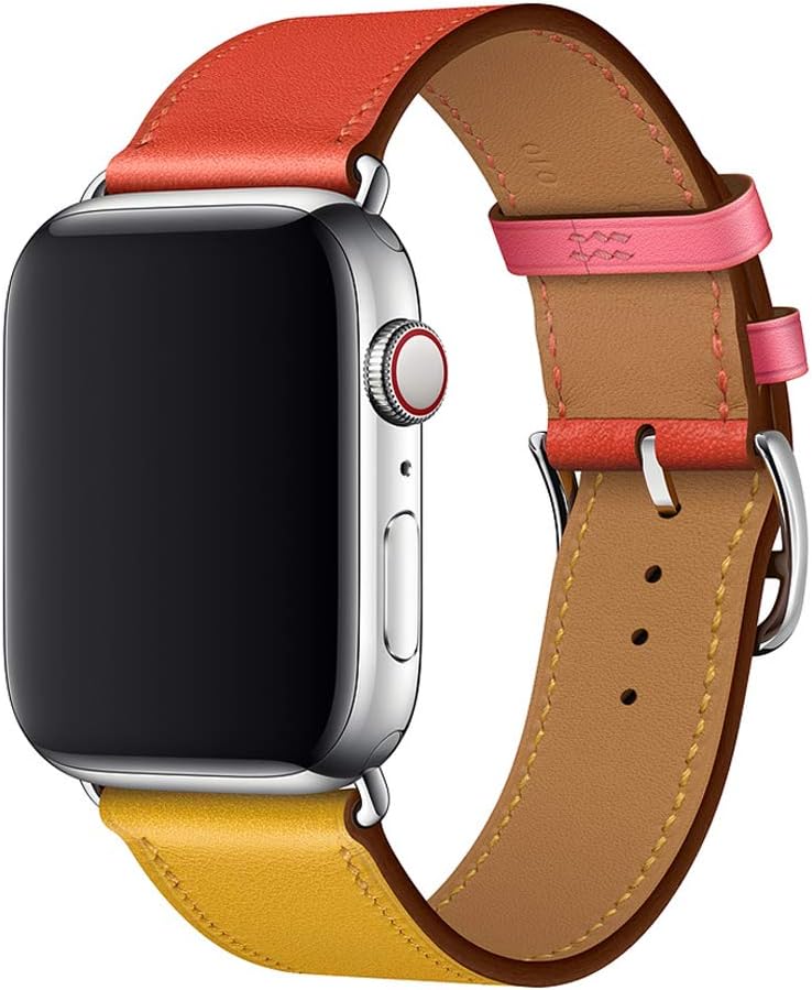 Compatible/Replacement for Apple Watch Band 44mm 40mm 42mm 38mm Series 5/4/3/2/1 Single Tour Replace for iWatch Strap Leather Bands (Ambre/Capucine/Rose Azalée, 38/40)