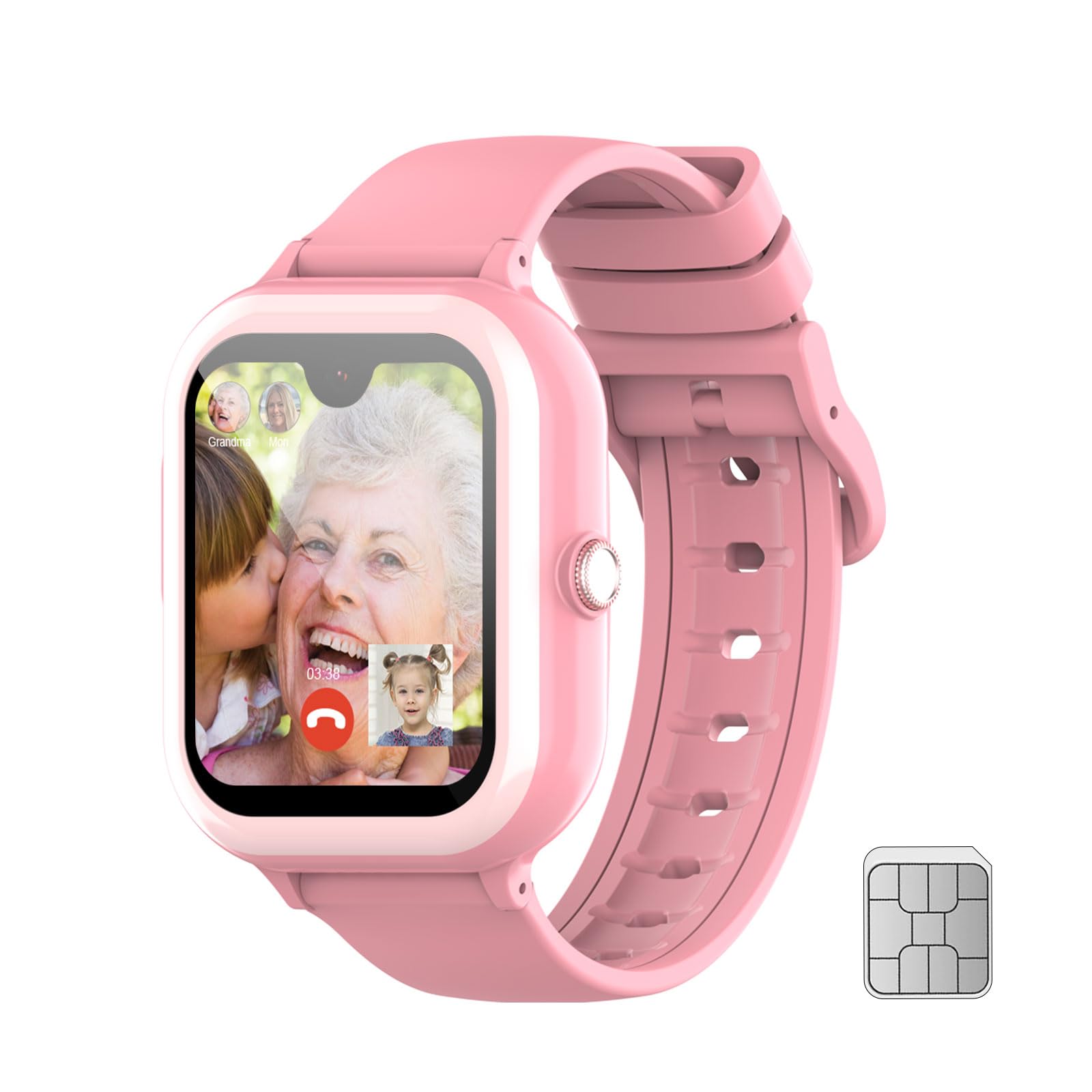 LogHog 4G WiFi SIM Card Kids Smart Watch for Girl,1.78''Large Amoled Screen GPS Watch for Teen Students with SOS,Camera,2-Way Video Calling, Pedometer, Whatsapp, Kids Phone Watch