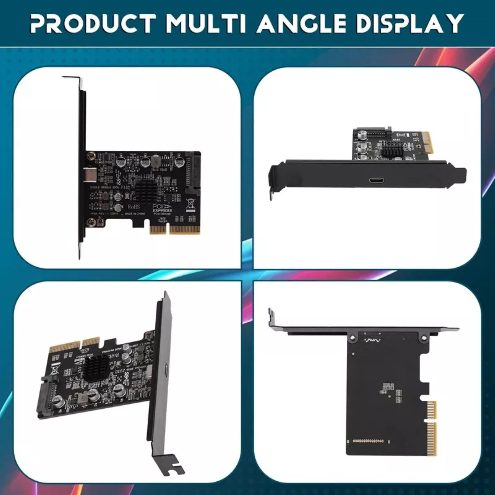 PH66 PCI-E Expansion Card 20Gbps PCI-E to USB 3.2 Gen 2x2 SATA 15PIN Power Backup Interface Support PCIE X4 X8 X16 Slots