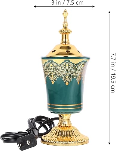 Miniatura 6 de HOMSFOU Quemador de incienso eléctrico enchufable de cerámica para el hogar, oficina, yoga, spa, aroma con diseño de Oriente Medio Verde,Cobre