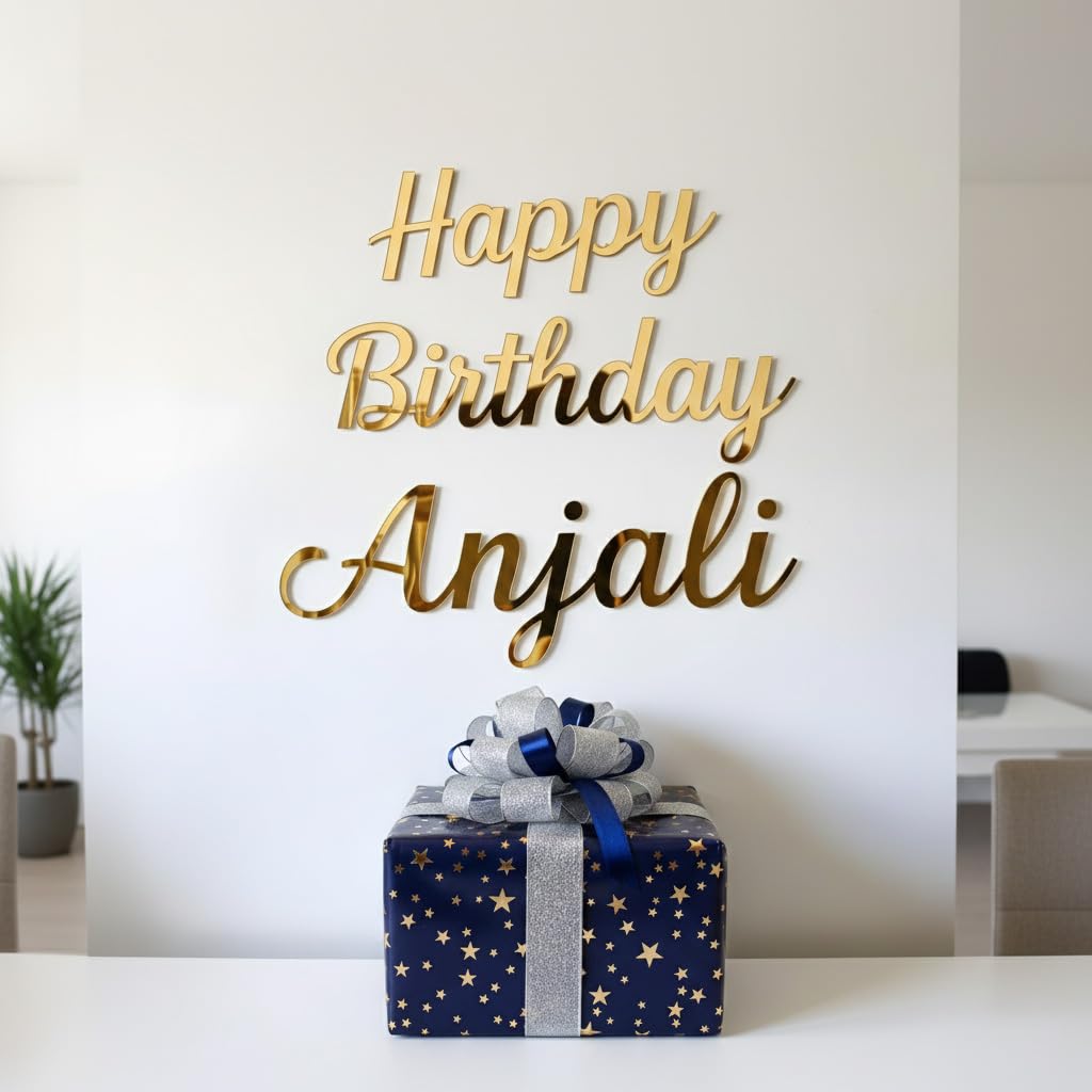Personalized Text Cutout Alphabets Name Plates with Custom Name for Birthday, Anniversary, Engagement and Message Party Decoration, Golden Mirror Finish Wall Décor Art & Craft Customised Golden Sheet — Amazon image 3