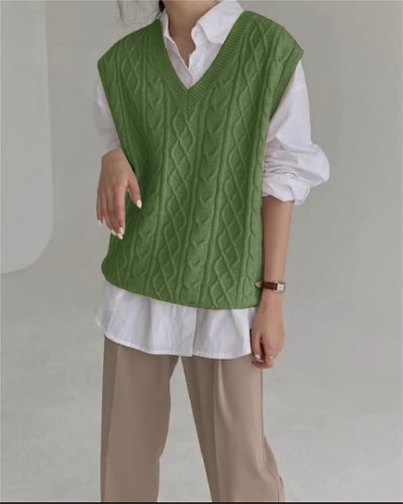 Women's V Neck Sweater Vest Oversized Sleeveless Loose Knit Tops
