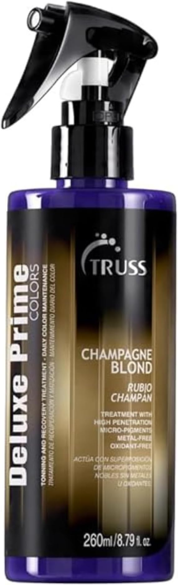 TRUSS Purple Hair Spray & Blonde Toner - Hair Lightening Spray & Reconstructor with Customizable Toning - Deluxe Prime Champagne Blonde - For Brassy, Gray, Bleached, or Blonde Locks (8.79 Oz)