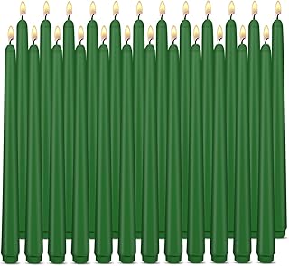 Green Taper Candles, Set of 24 Unscented and Smokeless 10 Inch Taper Candles Long Burning, Paraffin Wax with Cotton Wicks for Burning Approxinately 7-8 Hours Time