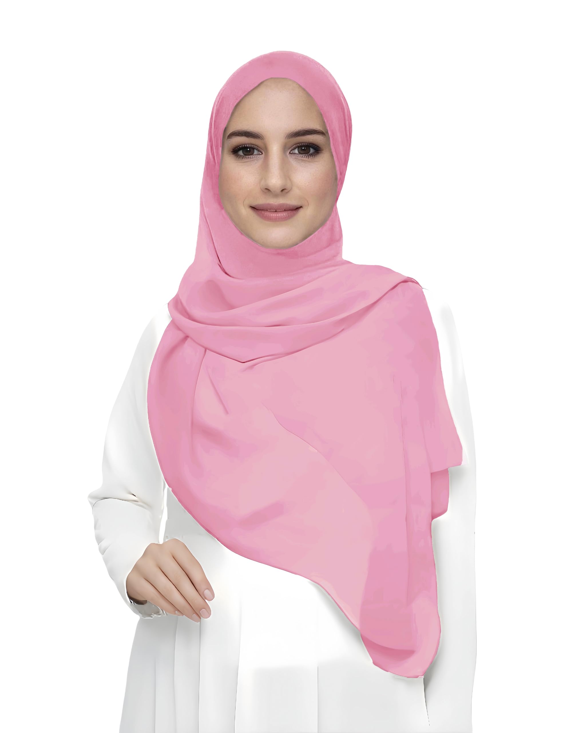 Premium Chiffon Hijab Head Scarf Shawl Wrap for Muslim Women Lightweight (Rose Pink)