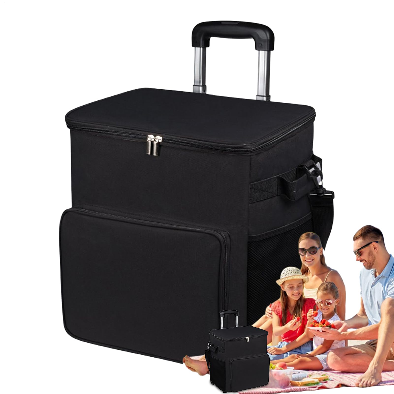 Carrello refrigerante a rullo, morbido e isolato, portatile | Unità di stoccaggio termica ad alta capacità da 35 l, robusto sistema di trasporto per bevande fredde, per viaggi, spiaggia, picnic e