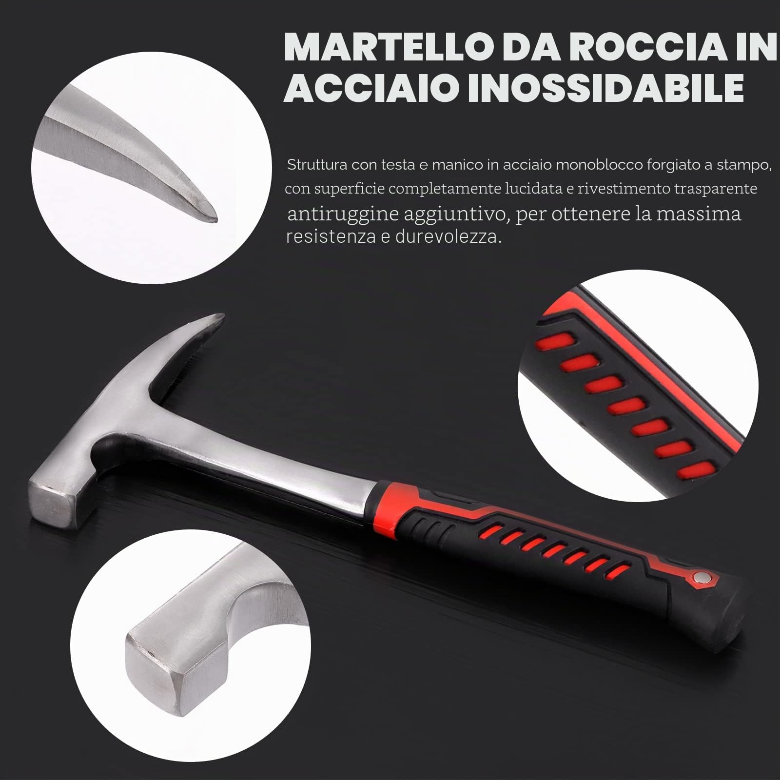 Tanstic Set di 6 pezzi di martello per roccia geologica, martello da 850.5 g e scalpello da scavo da 30.5 cm, fischietto, lenti e guanti per gioiellieri, set di attrezzature per caccia alla roccia