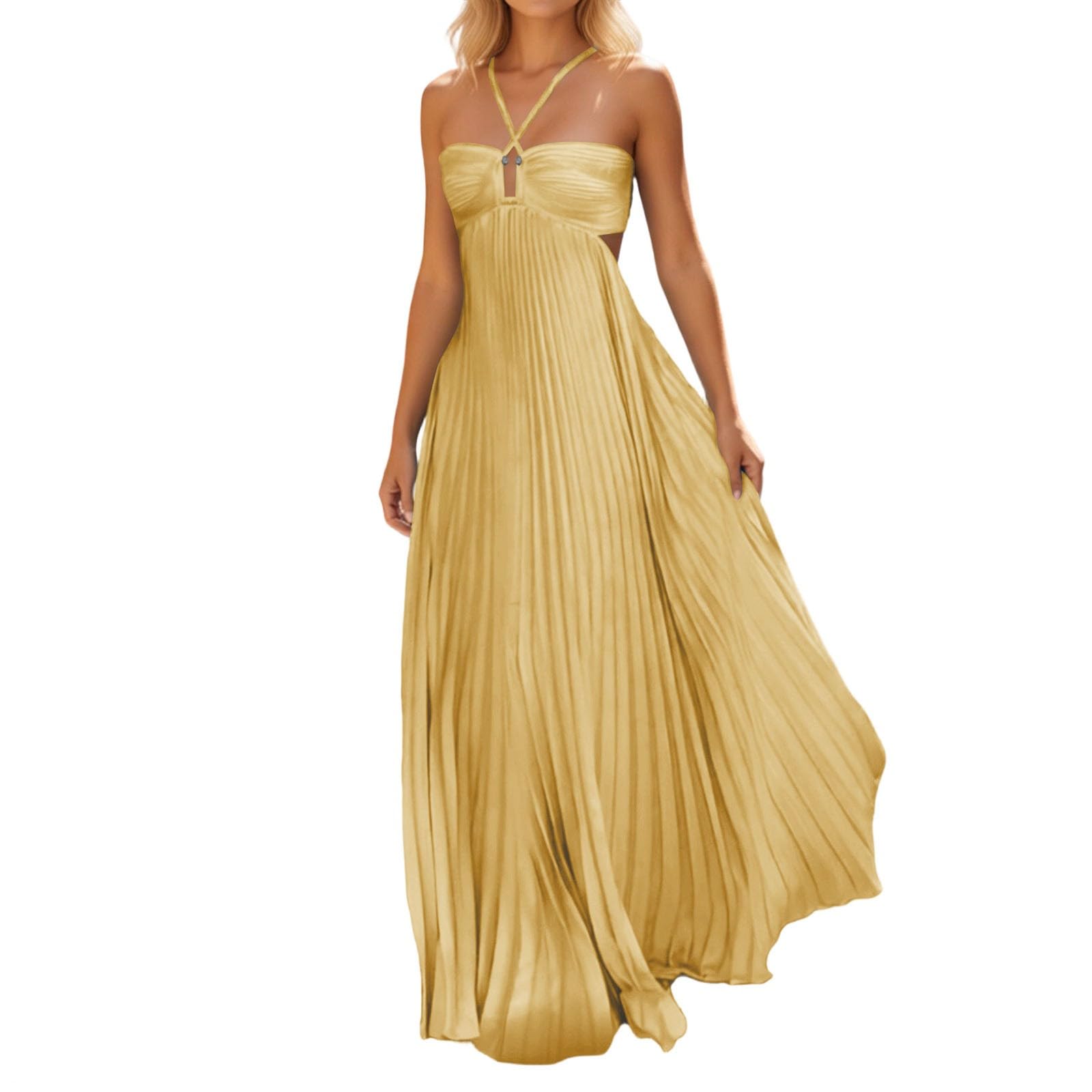 Robe Femme Chic et Elégant Longue Fluide Robes de Soirée Cocktail Mariage Bal Promo Sexy Dos Nu A-Ligne Robe avec Bretelles Décontractée sans Manches Spaghetti Plage Dress Pour Cérémonie Mariage Fête
