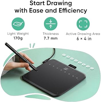 XPPen Deco 640 Grafik Çizim Tableti, 16384 Basınç Seviyesi, Pilsiz Kalem, 6x4 İnç, Windows Mac Android Uyumlu