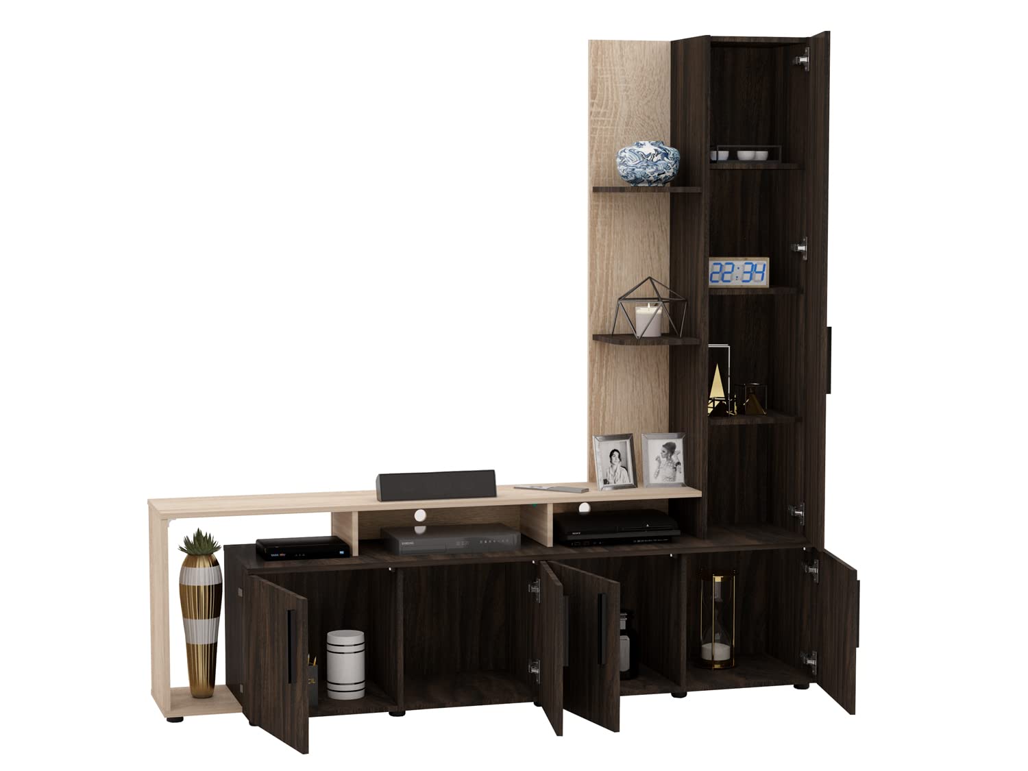 Forte 4 Door Tall Side Door TV Unit with doors open