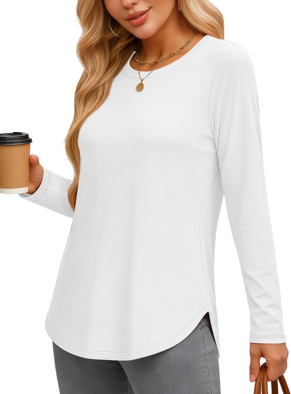 YUCOLEN Womens Tunic Tops Long Sleeve Shirts to Wear with Leggings Loose Fit Crewneck Curved Hem Basic Casual - Image 4